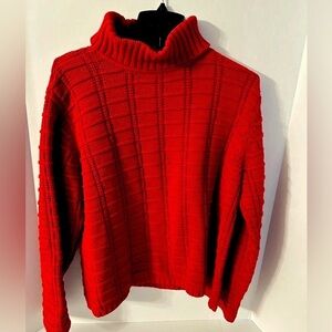 Fisherman Knit Sweater Red‎ Turtleneck Woman's Size Large Heavy Liz Claiborne